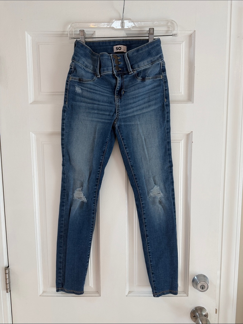 SO High-Rise Distressed Skinny Jeans - Exposed 3-Button Fly - Size 12